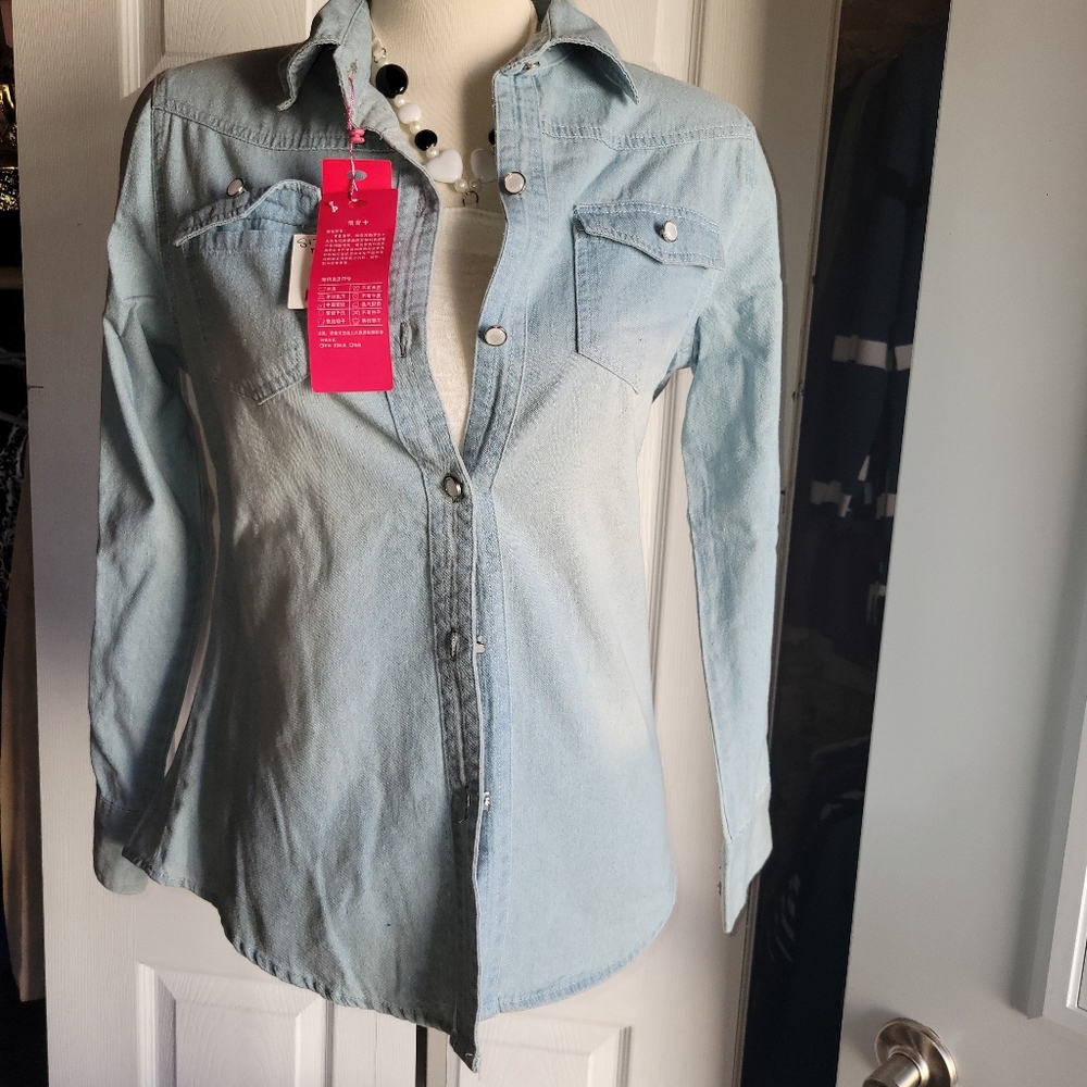 Light Blue Denim Button-Up Shirt Size Med/Large